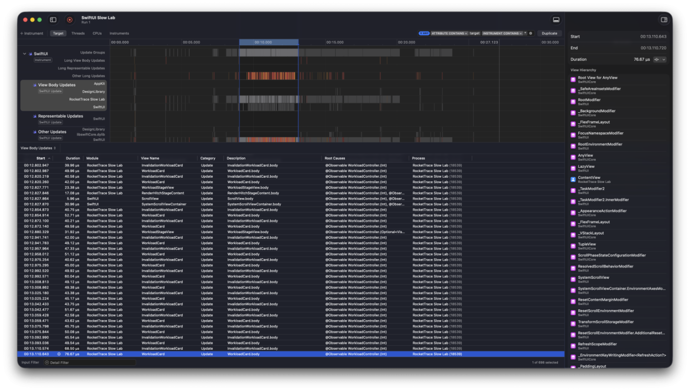 Производительность SwiftUI: как находить перерисовки в Xcode Instruments